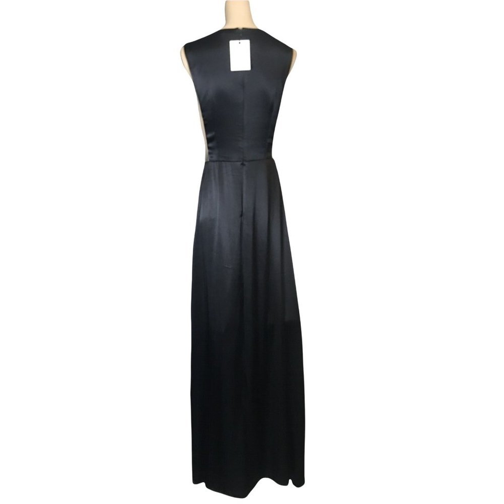 Sau Lee Genevie Black Satin Sleeveless V-Neck Maxi Gown New - Picture 6 of 15